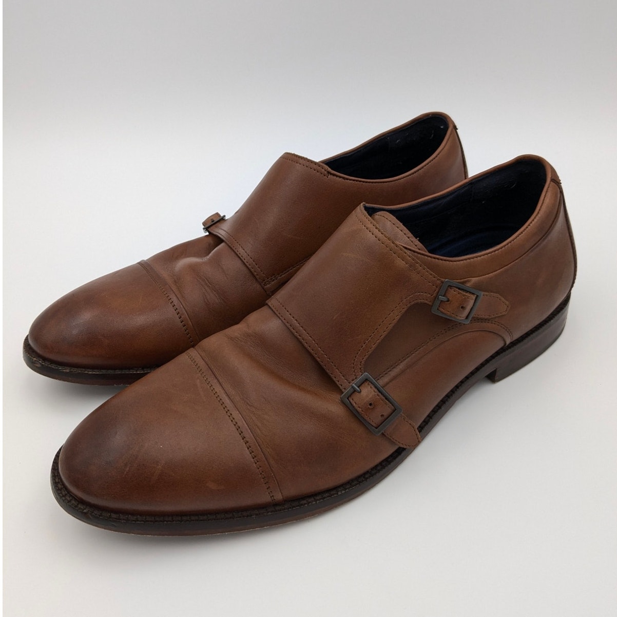 Cole Haan Men's Harrison Monk Oxfords Leather British Tan Size 10.5 EU44.5