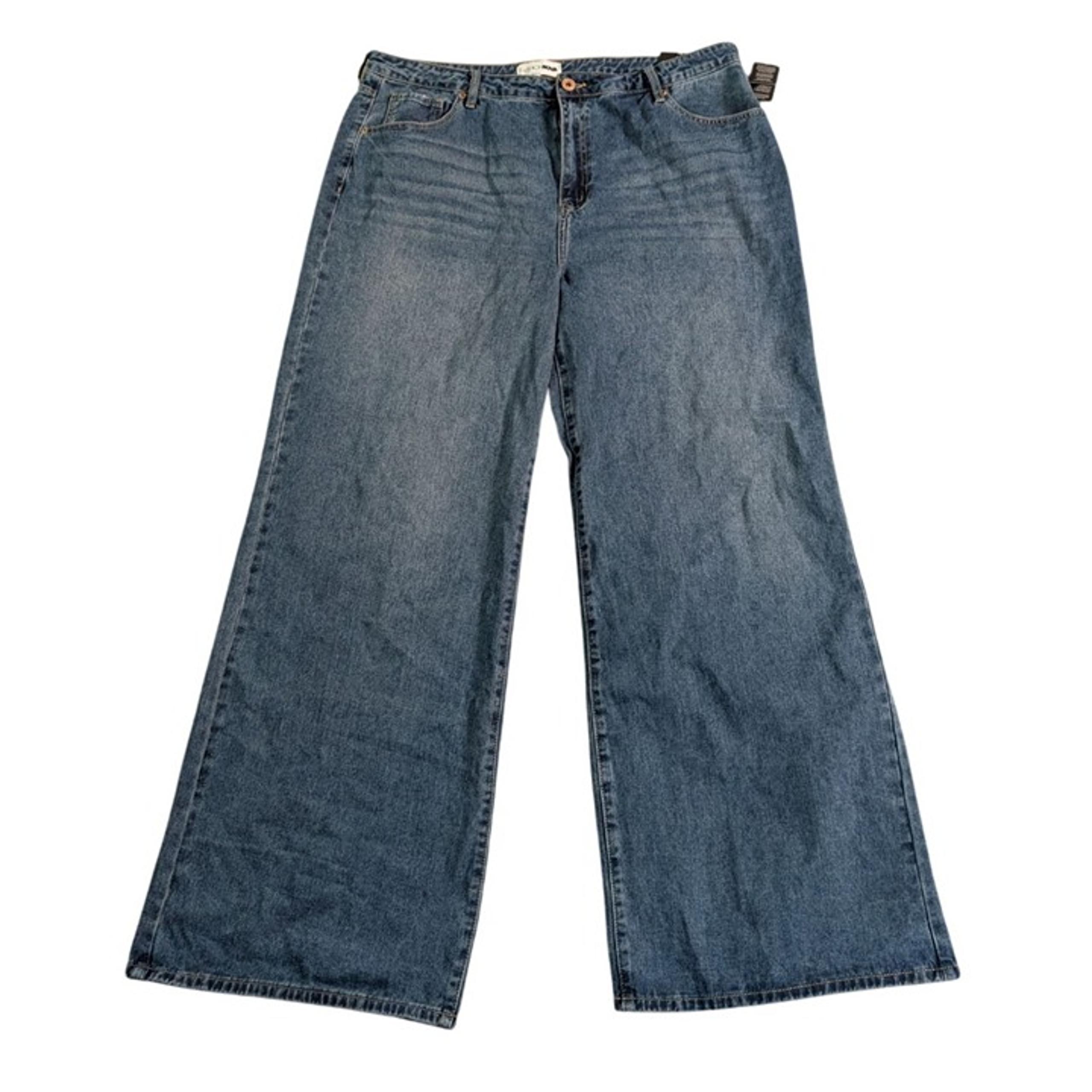 Fashion Nova Drop Waist Blue Jeans Baggy Wide Leg Chelsea Denim Womens Size 18