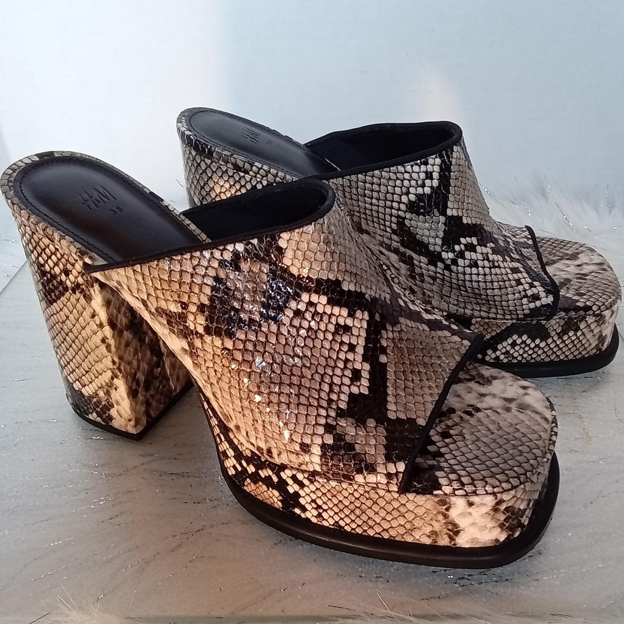 H&M Snake Print Heeled Slip-on Platform Mules Women Size EU 38 / US 7.5 (Wide)