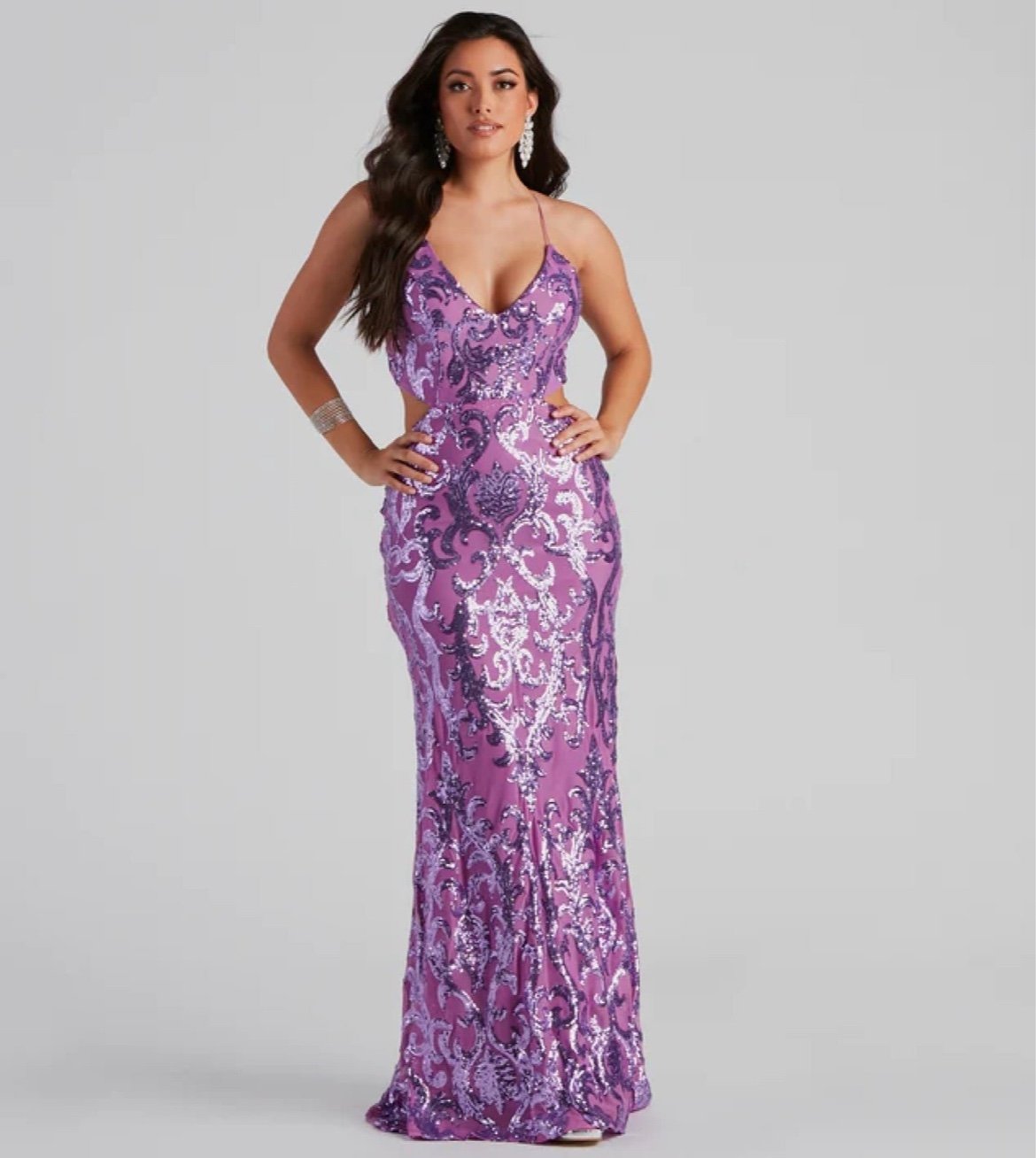 Windsor Purple Lavender Sequin Mermaid Prom Dress size Small