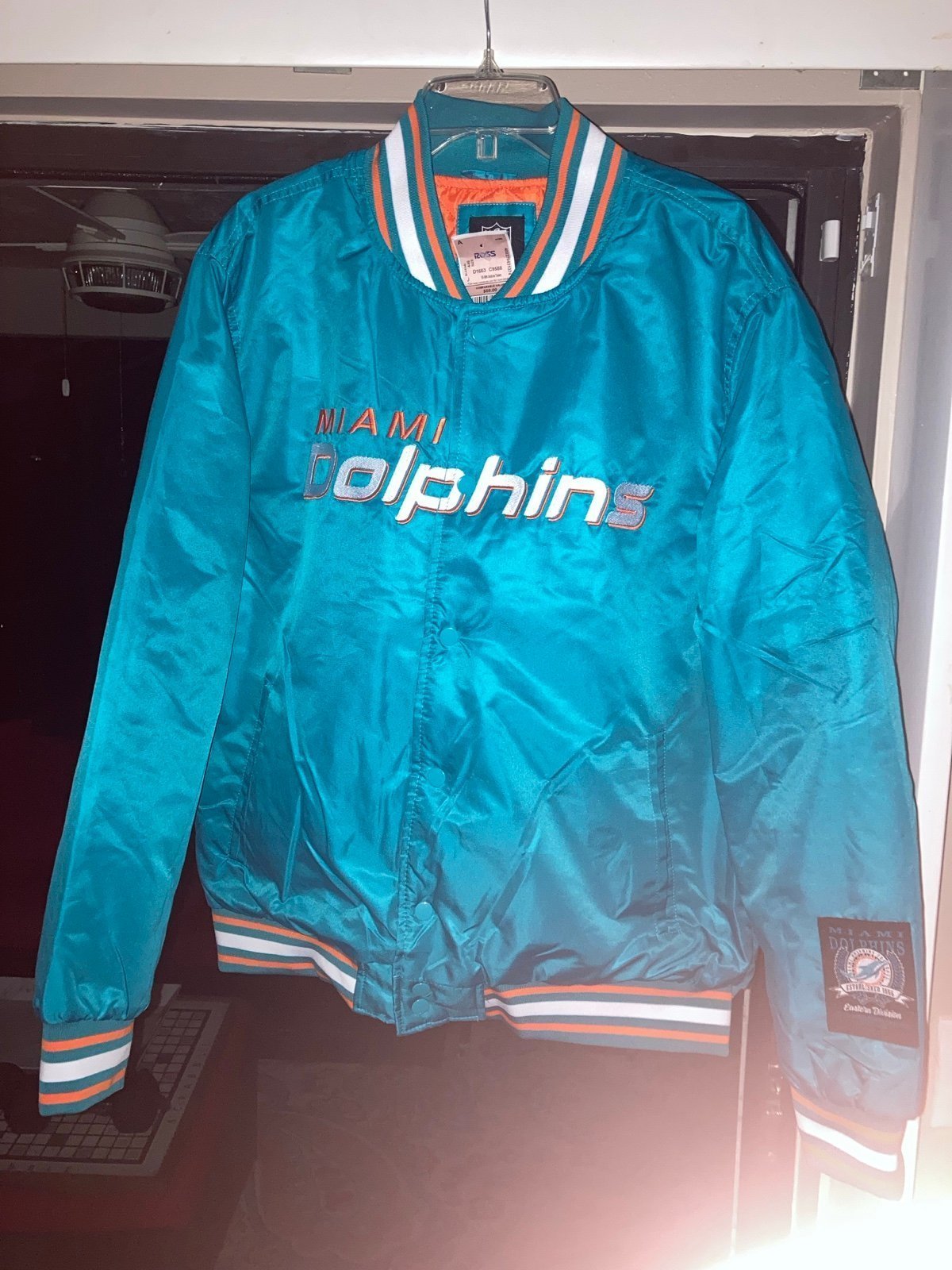 NWT NFL Miami Dolphins Aqua Lightweight Satin Jacket Size Large