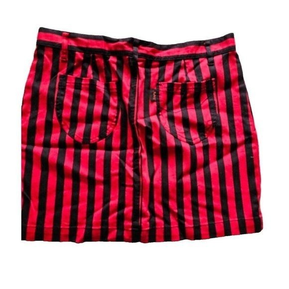 Vintage Emily the Strange Striped Mini Skirt, Black & Red, Size 11