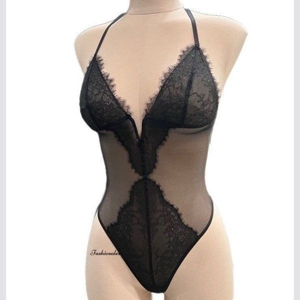 VS sheer lacy teddy sexy Vwire plunge M