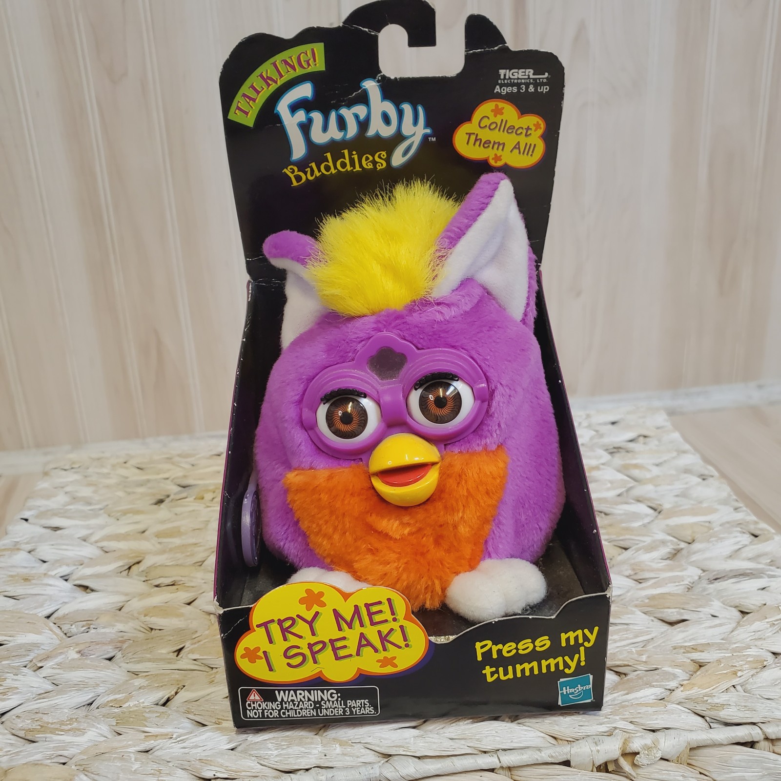 1999 Talking Furby Buddies Tiger Hasbro Pink Orange Purple Brand NIB Clean Works