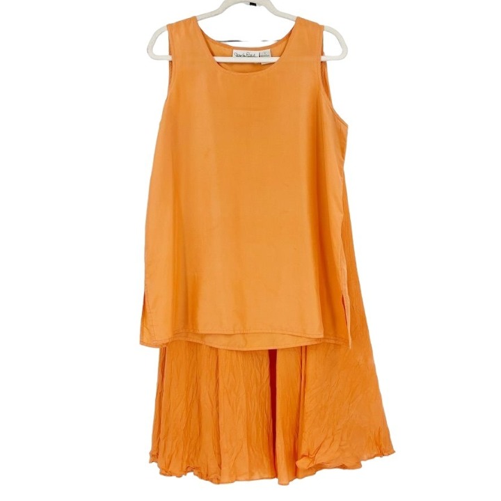 Vintage 90s Diane Von Furstenberg M L Matching Set Maxi Skirt Top Orange Silk