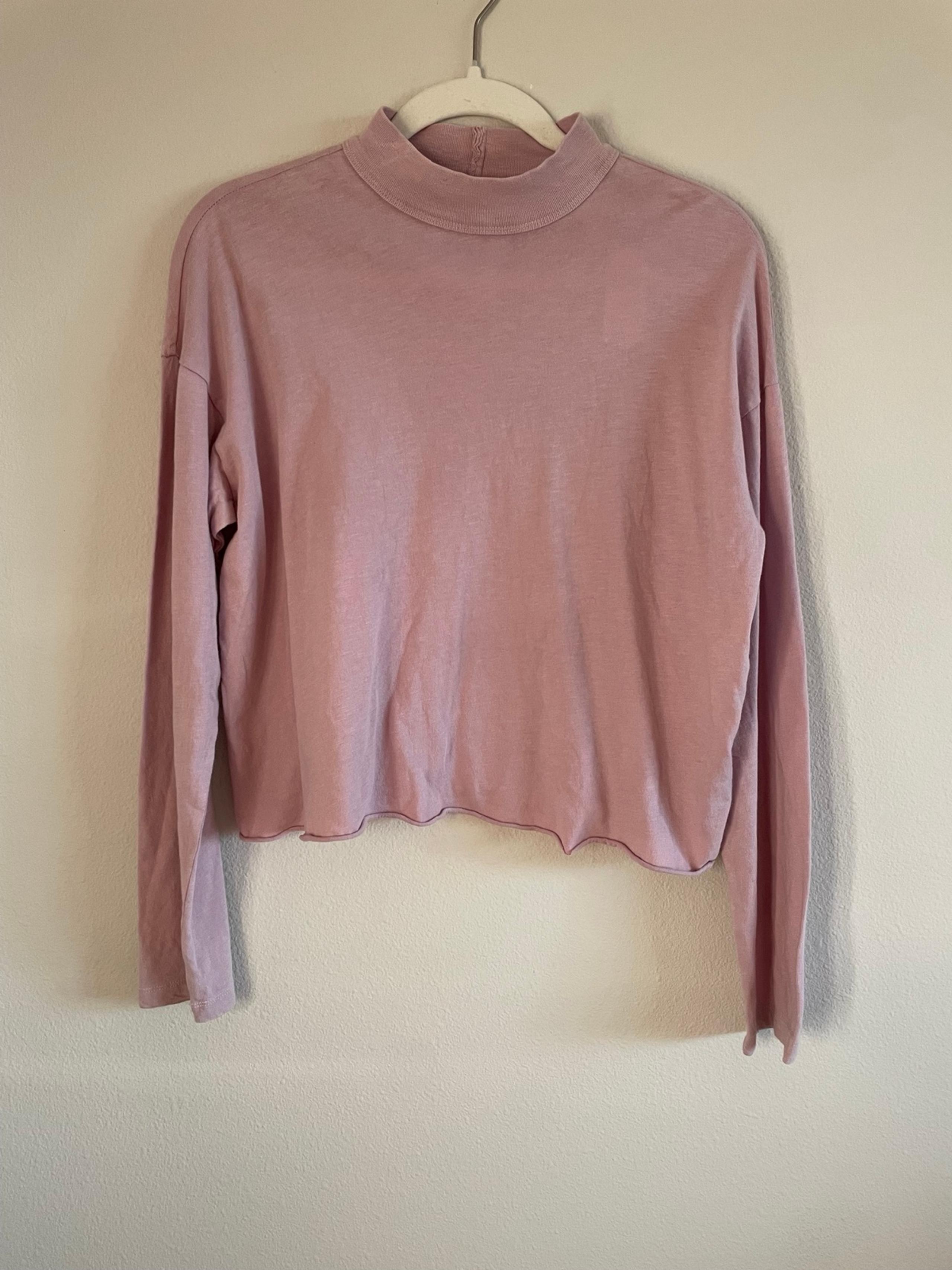 NWT aerie Mock-neck Long Sleeve Raw Hem T-Shirt Women’s XS Pink Cotton Cozy