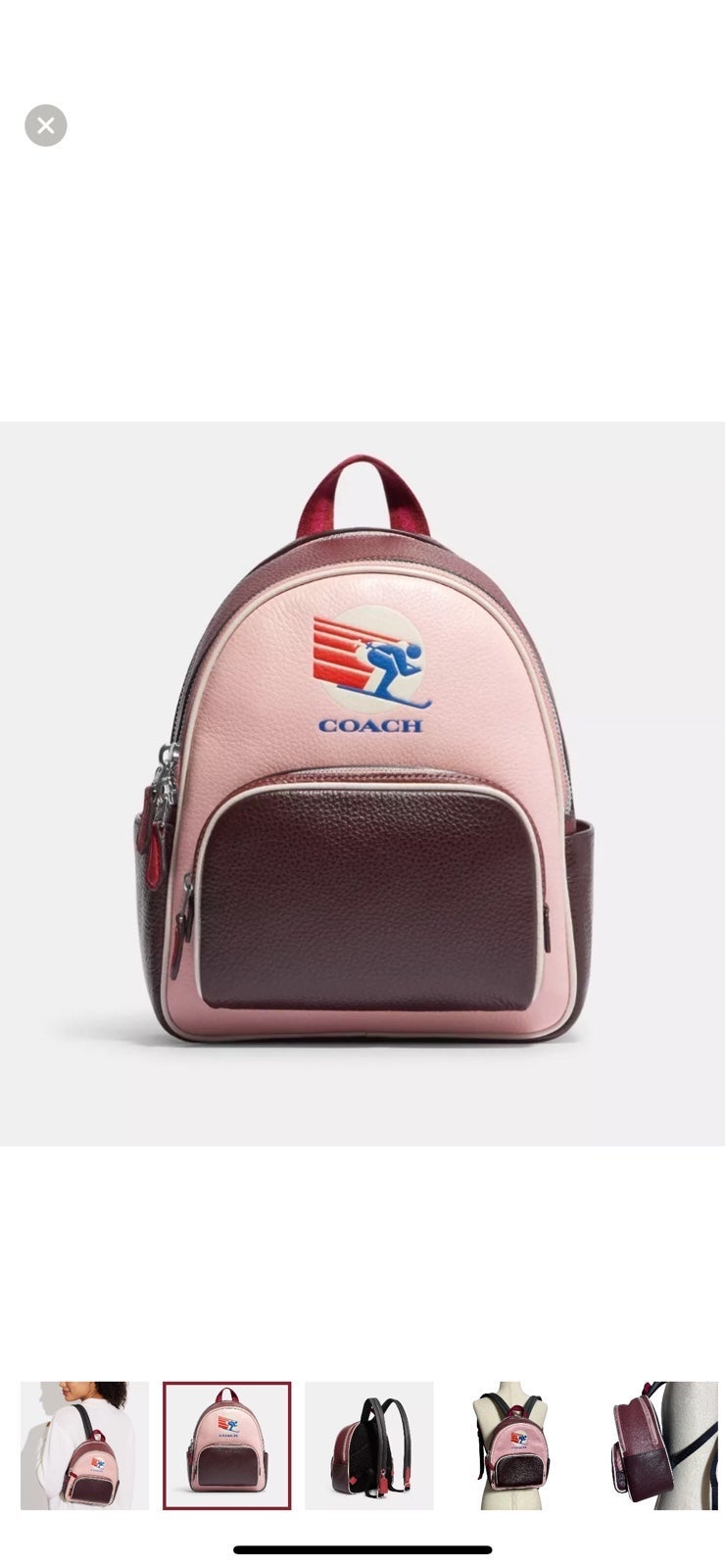 Coach, Mini court backpack in color block Ski Speed graphic Powder pink