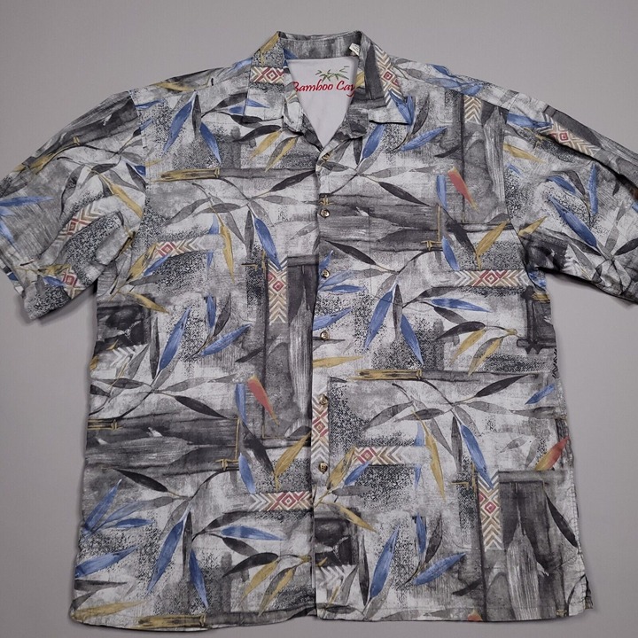 Bamboo Cay Bamboo Island Abstract Cotton Lawn Button Up Hawaiian Shirt Large
