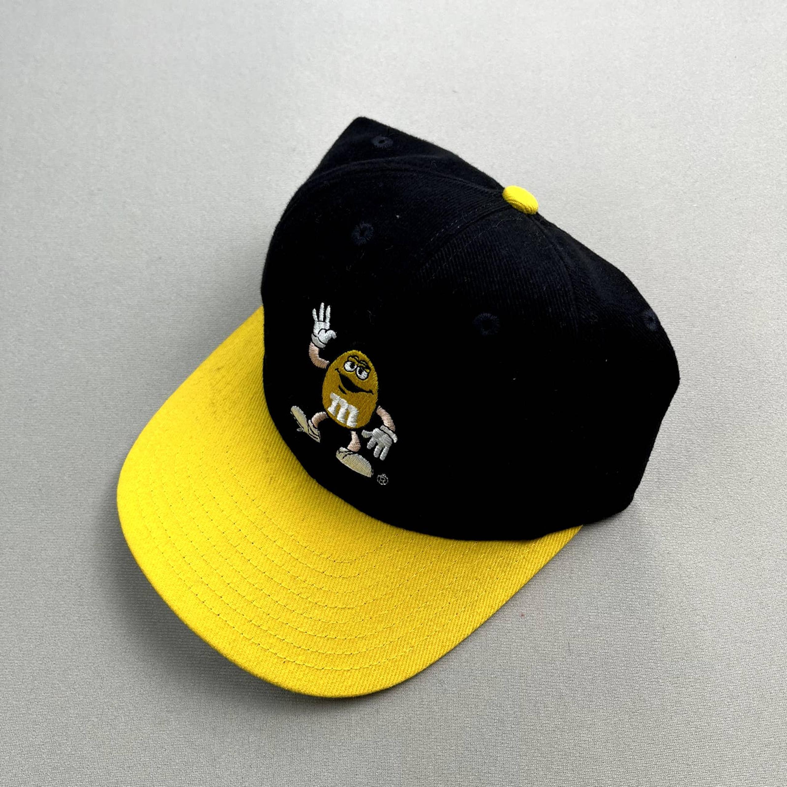 Vintage Yellow M&M's Hat Cap Strapback Black Chocolate Candy Cartoon Studios