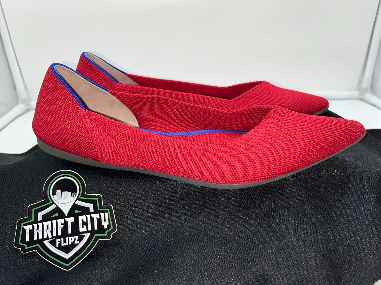 Rothy’s The Point Women's Size W9 Chili Red Blue Halo Ballet Flats Textile Shoes