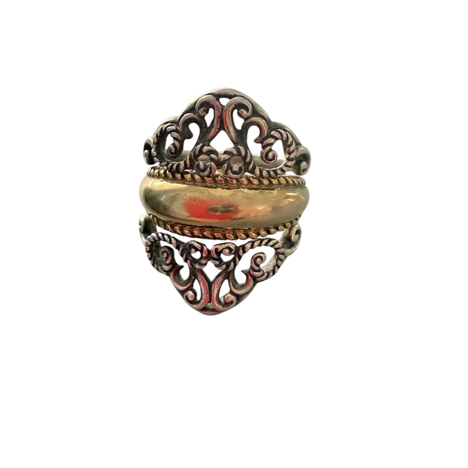 Carolyn Pollack 925 Sterling Silver & Brass Ornate Ring Size 9.5