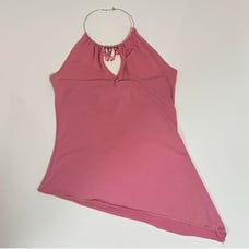 Vintage Dusty Pink Asymmetrical Beaded Halter Top