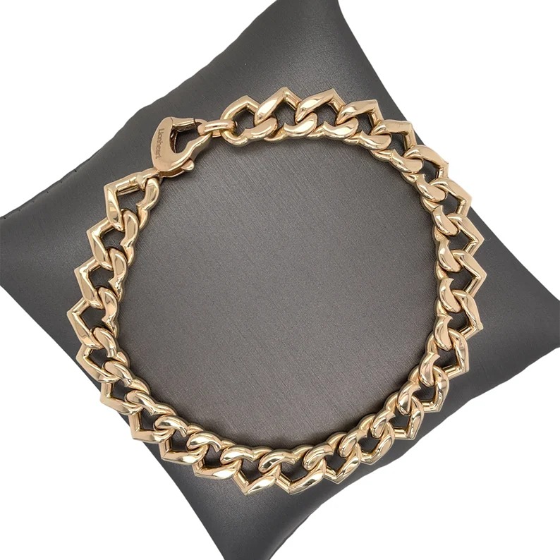 14K Italian Yellow Gold Verona Heart Curb Link Bracelet