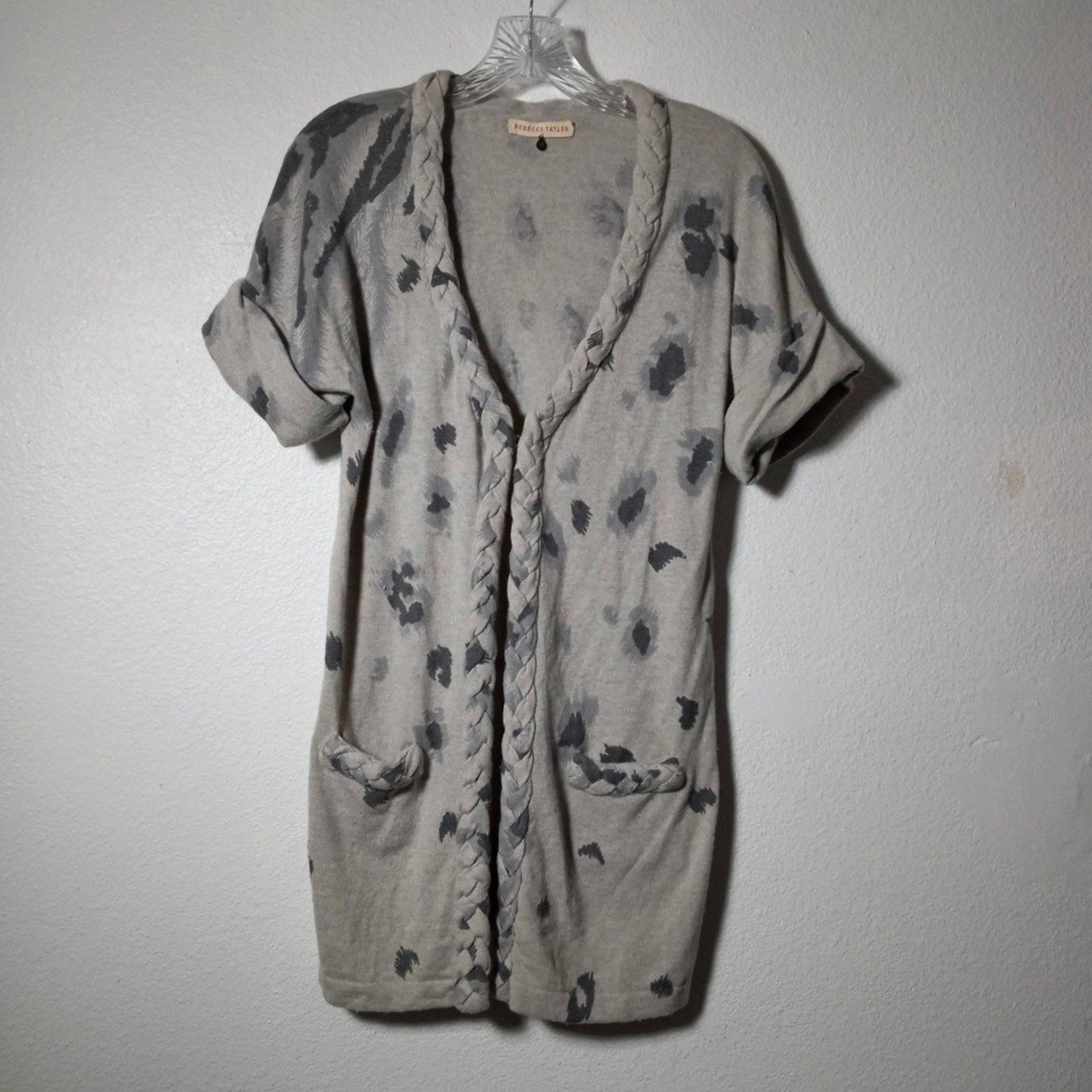 Rebecca Taylor Cardigan Cashmere Blend Gray Open Short Sleeve Sweater Pockets S