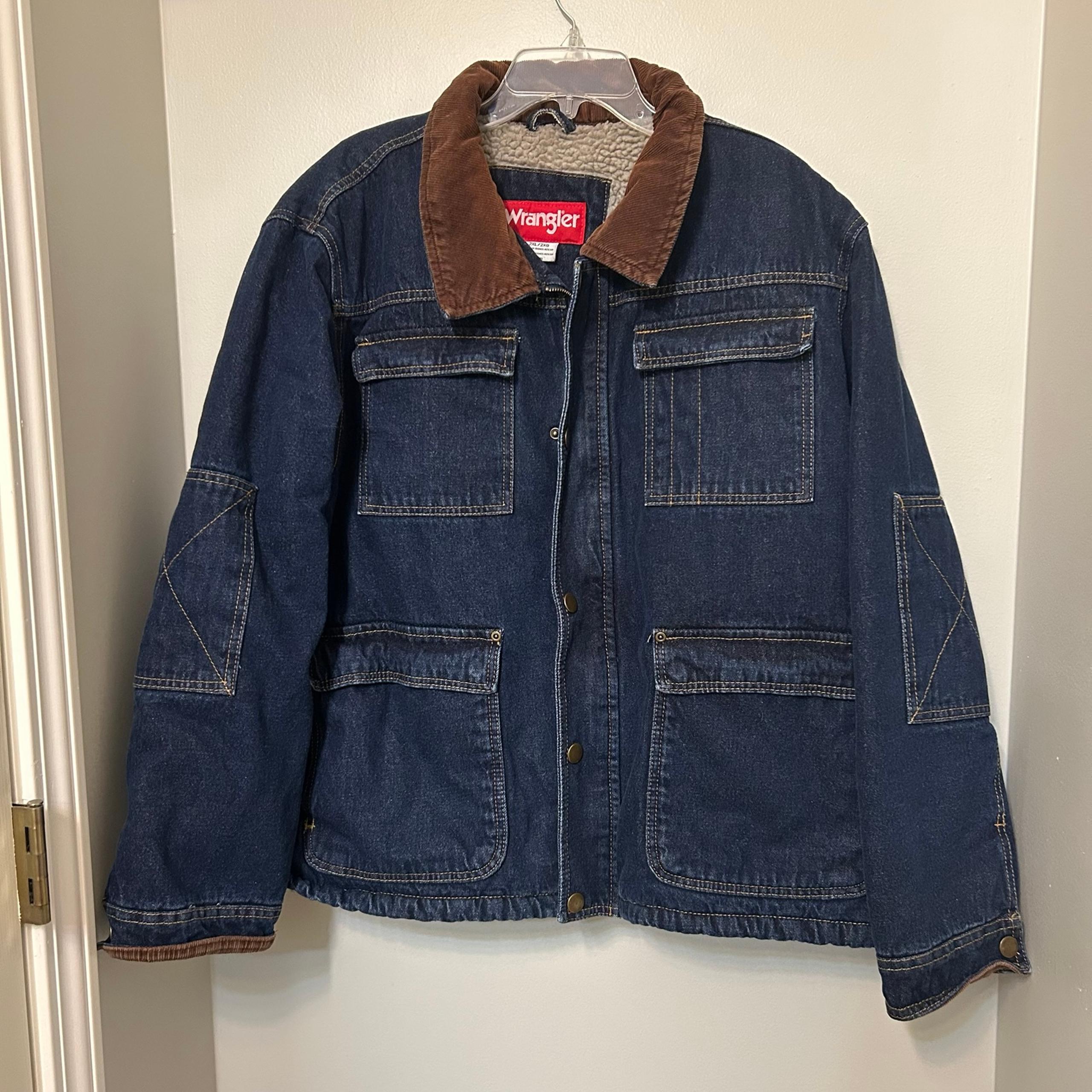 Wrangler Mens Denim Jacket Coat 2XL  Sherpa Lined Utility Chore Corduroy Collar