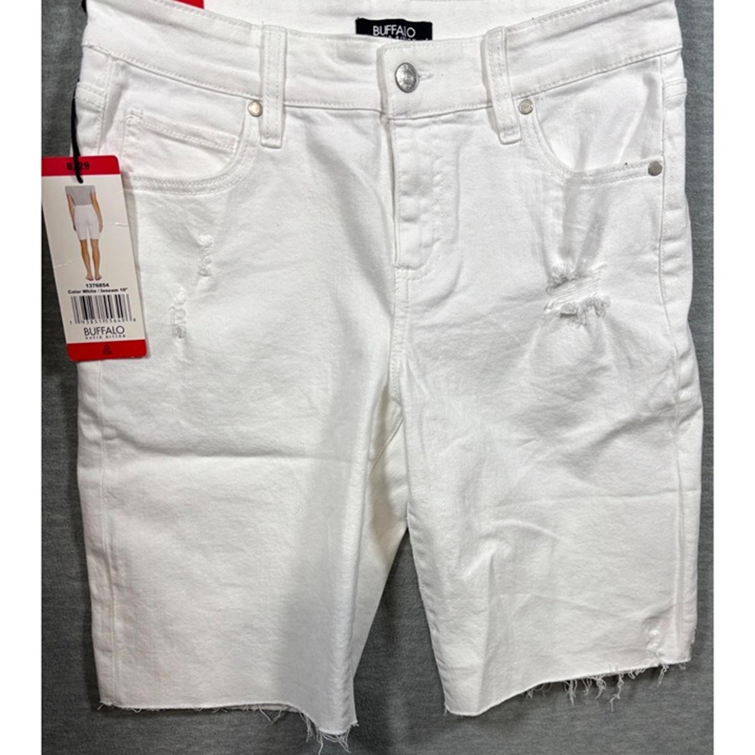Buffalo David Bitton Womens White Distressed Mid Rise Bermuda Jean Shorts 8/29