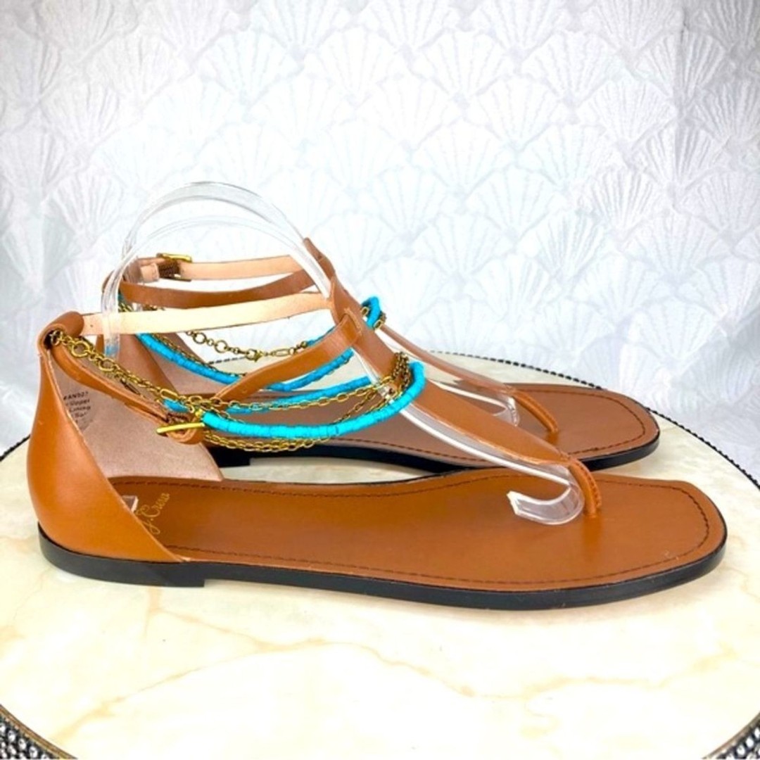 J.Crew Beaded Studded Thong Sandals 11 Brown Leather Open Toe Casual Summer Flat