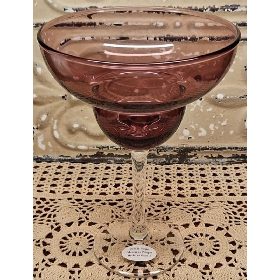 Beautiful Set of 6 Large Amethyst Purple Margarita Glasses Made in Poland