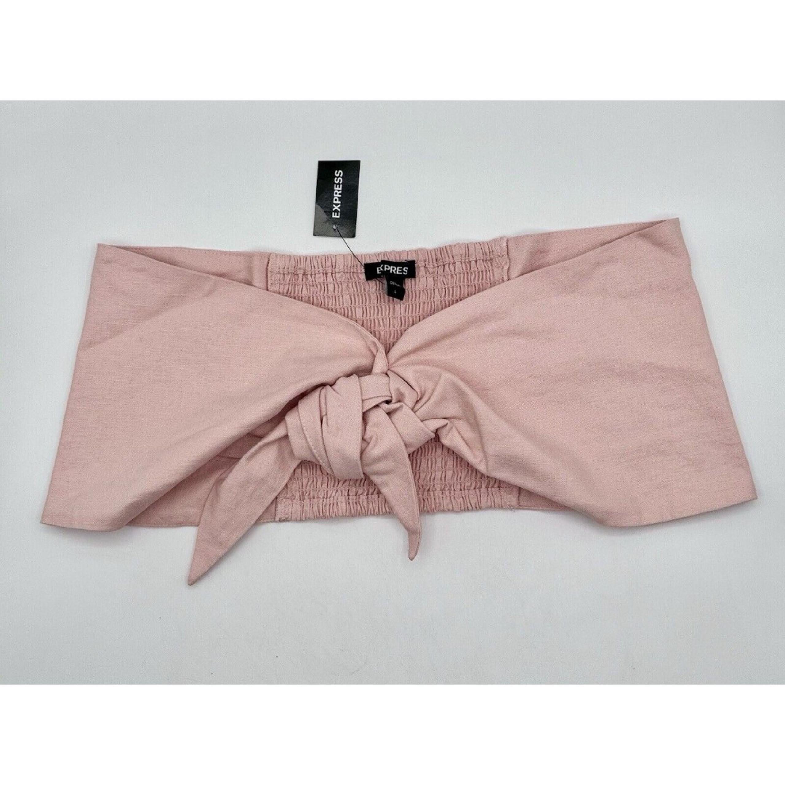 Express Women's Halter Top Blouse Size Large Pink Linen Blend Summer Beach NEW