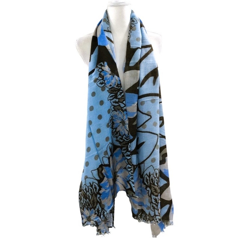 Bottega Biagio Blue Floral Cashmere Silk Scarf