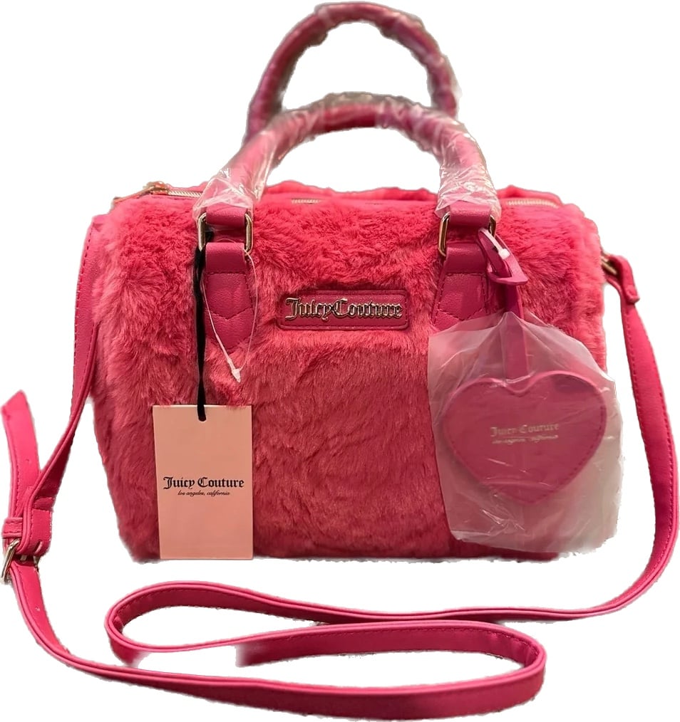 Juicy Couture Fur Fluffy Bright Pink Satchel/Barrel Purse Pink Bag Rare Find
