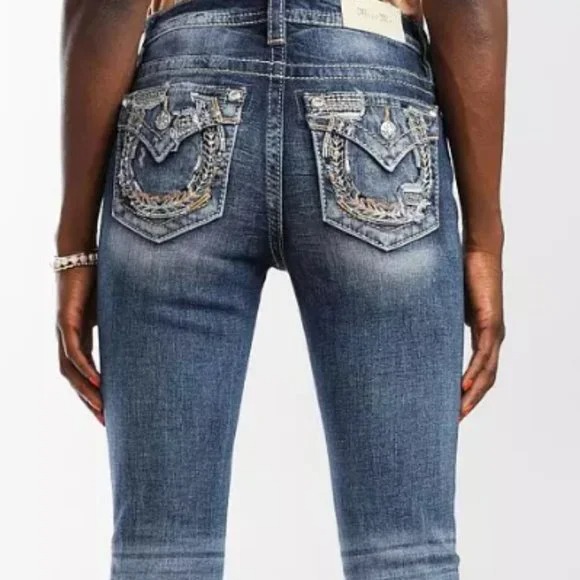 MISS ME SIZE 30 X 32 MID-RISE SKINNY EMBROIDERED FLAP BACK POCKET DENIM JEANS