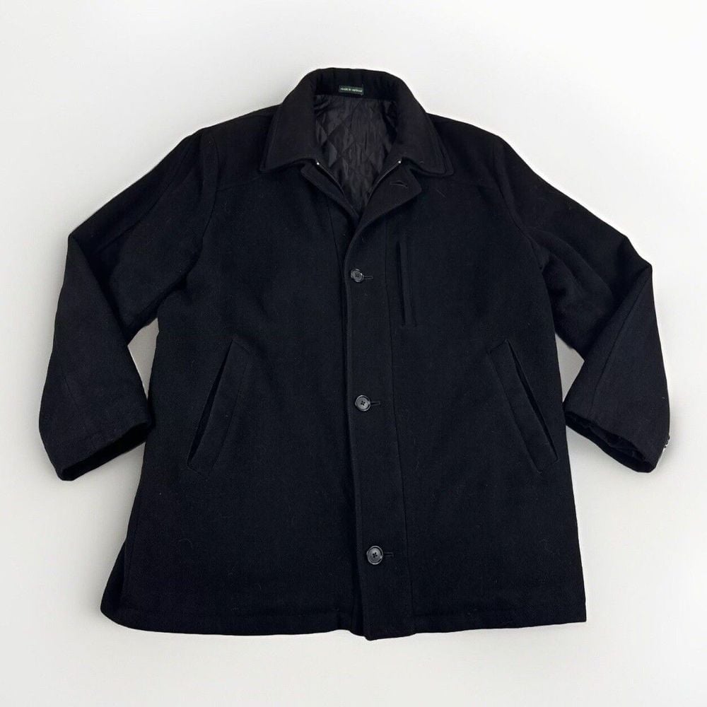 Lauren Ralph Lauren Peacoat Mens L Cashmere Wool Blend Overcoat Jacket Coat READ