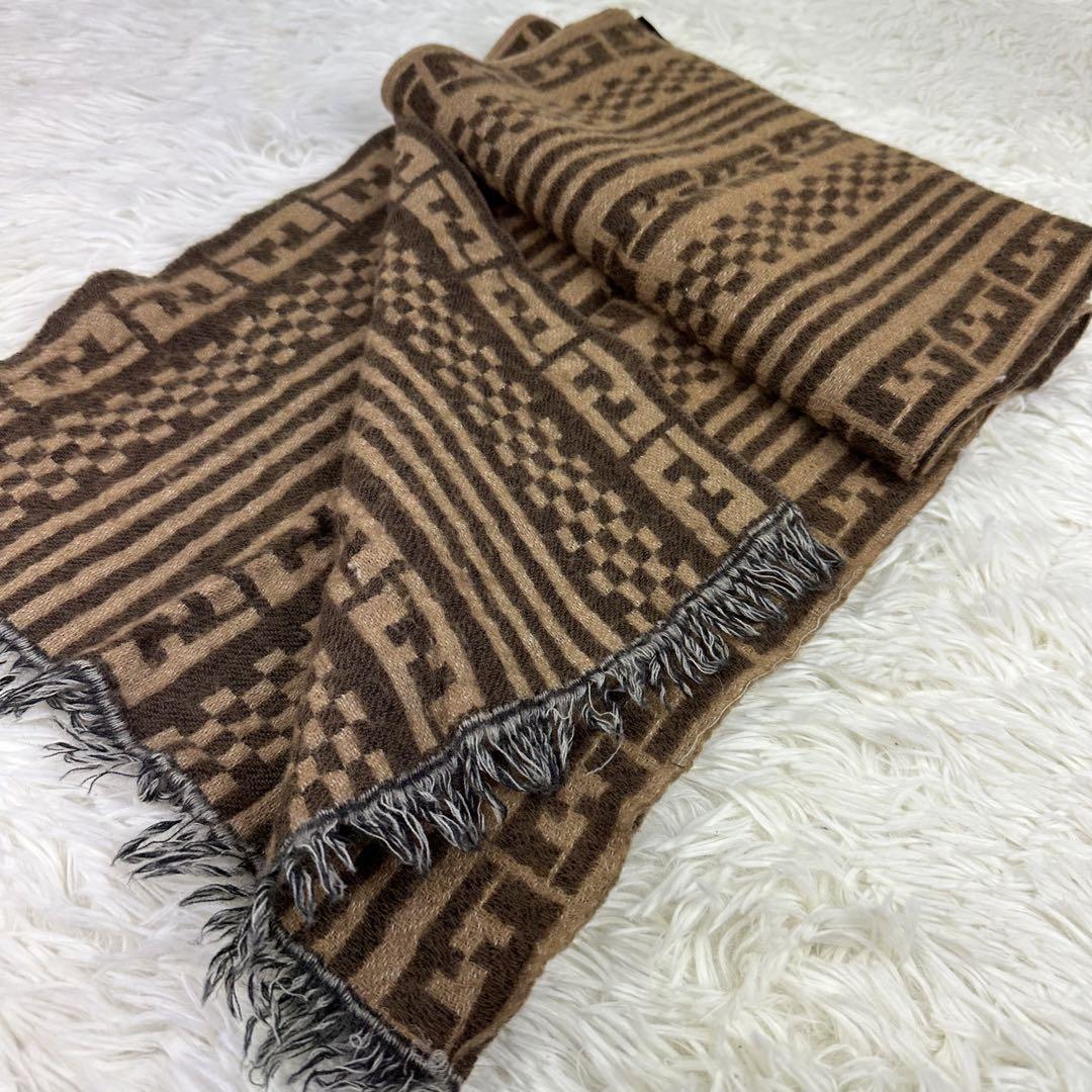 Excellent Condition FENDI Zucca Pattern Geometric Scarf Brown