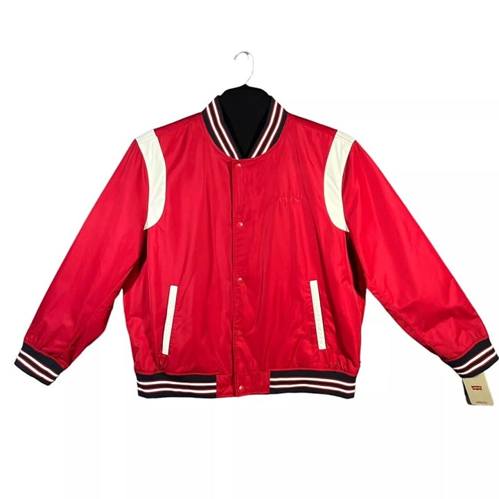 Levi's Men's Colorblock Varsity Bomber Jacket Size XXL Red/White Stand Collar