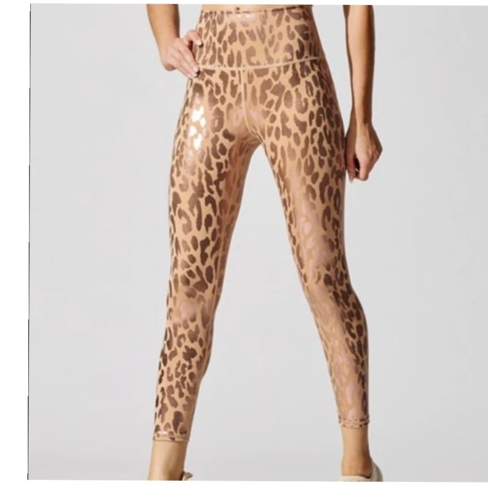 Carbon38 Metallic 7/8 leggings (Sandstone & Leopard) High Waisted Small