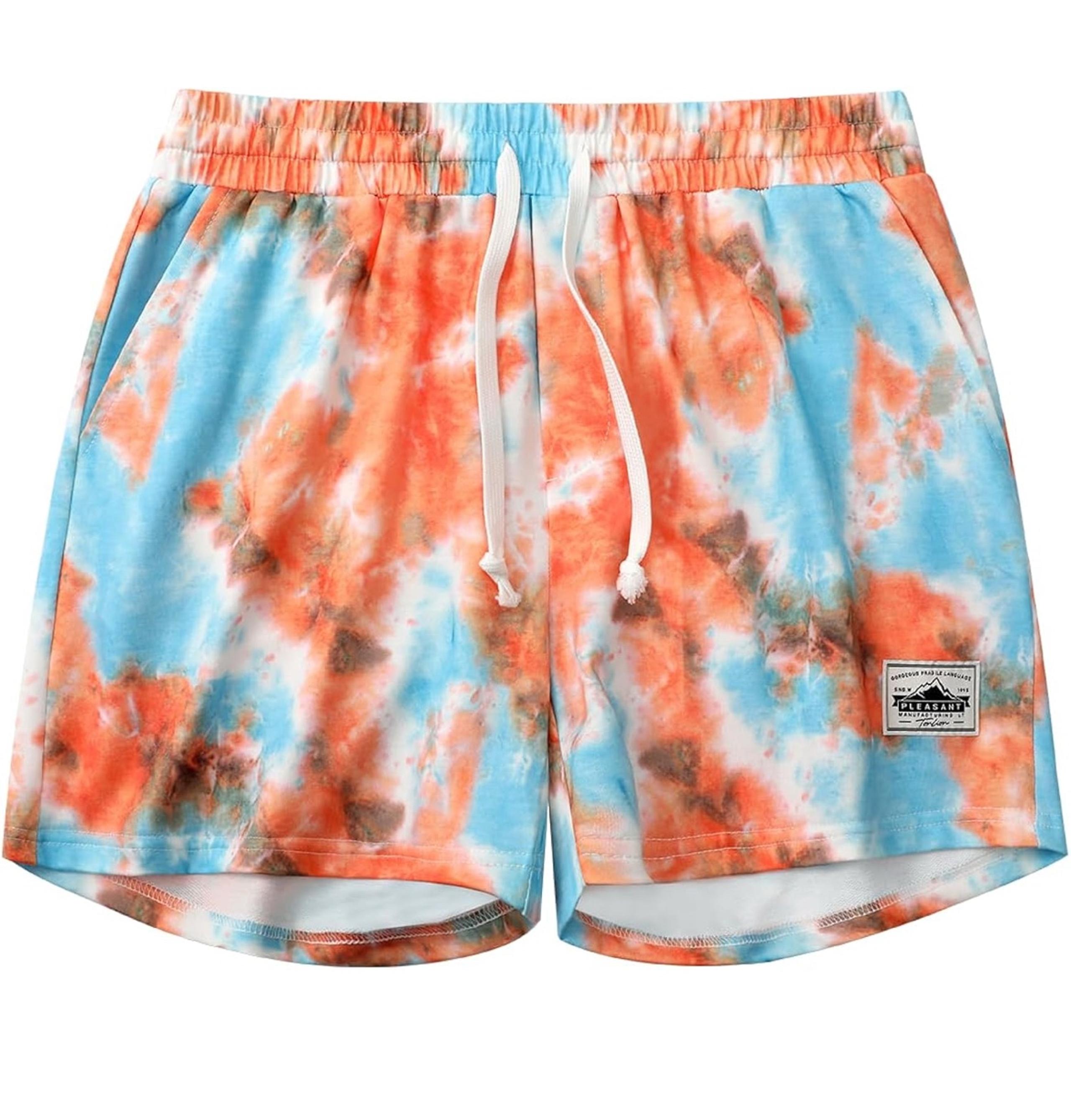 New Men's 5 Inseam Print Shorts Cool Casual Flat Front Shorts Workout Shorts Sm