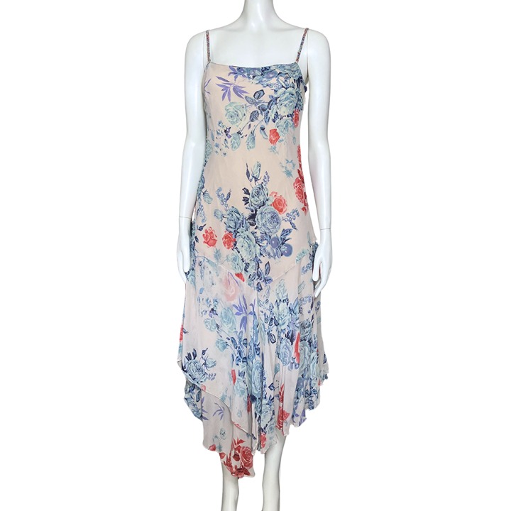 Vintage Y2K Multicolor Beaded Fairycore Asymmetrical Midi Dress Floral S/M Boho