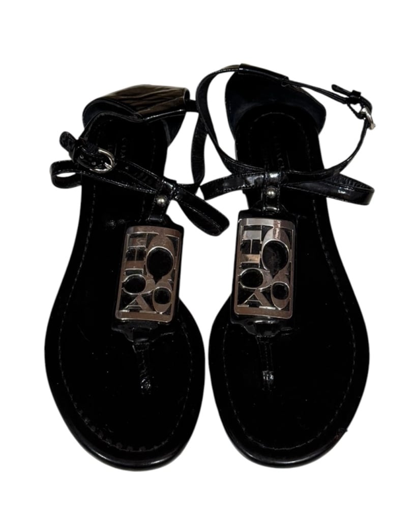 COACH Black Patent Leather Odele Strappy Sandals Size 8 B