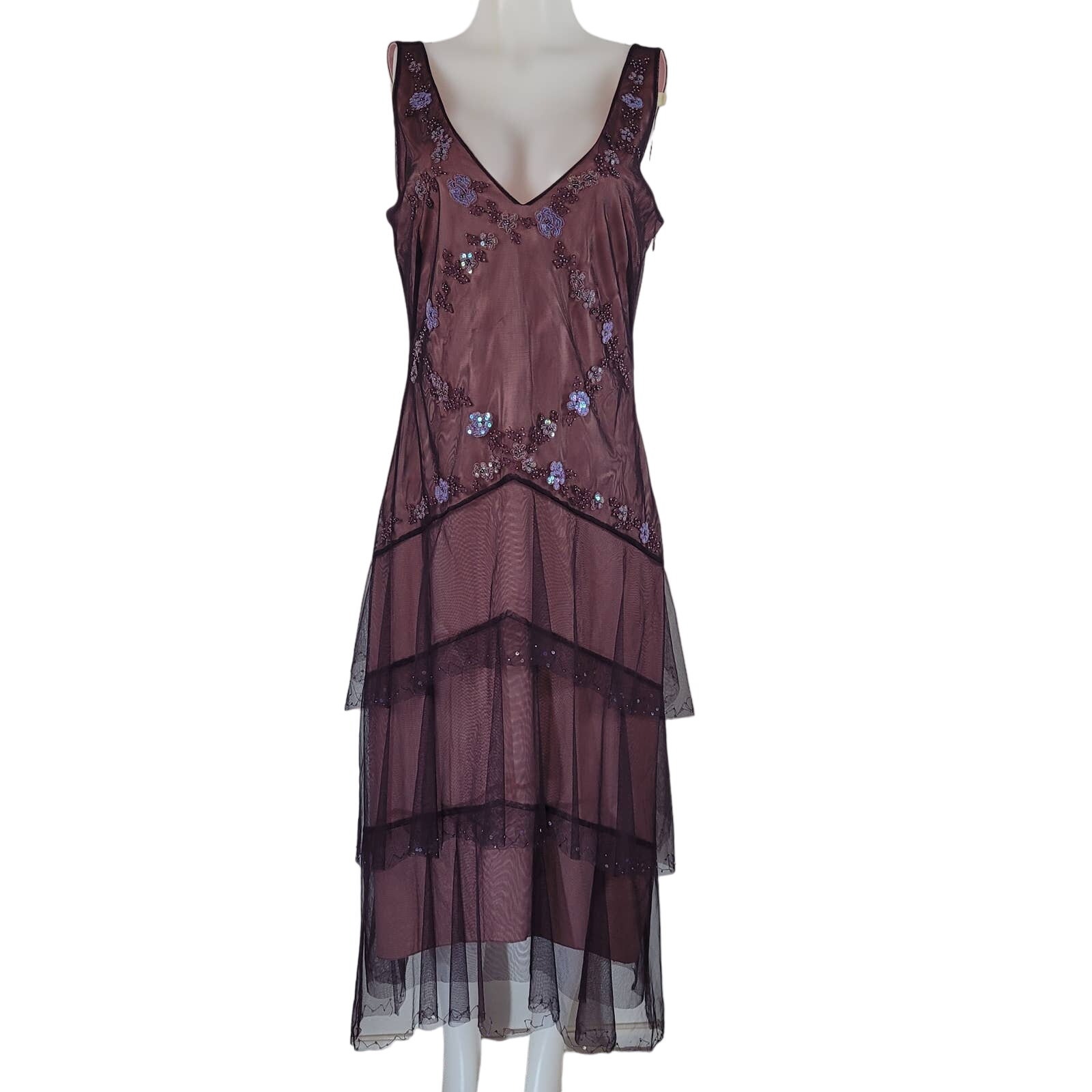 BCBG Maxazria Midi Beaded Eggplant Color Women's Dress 12 NWT MSRP 340