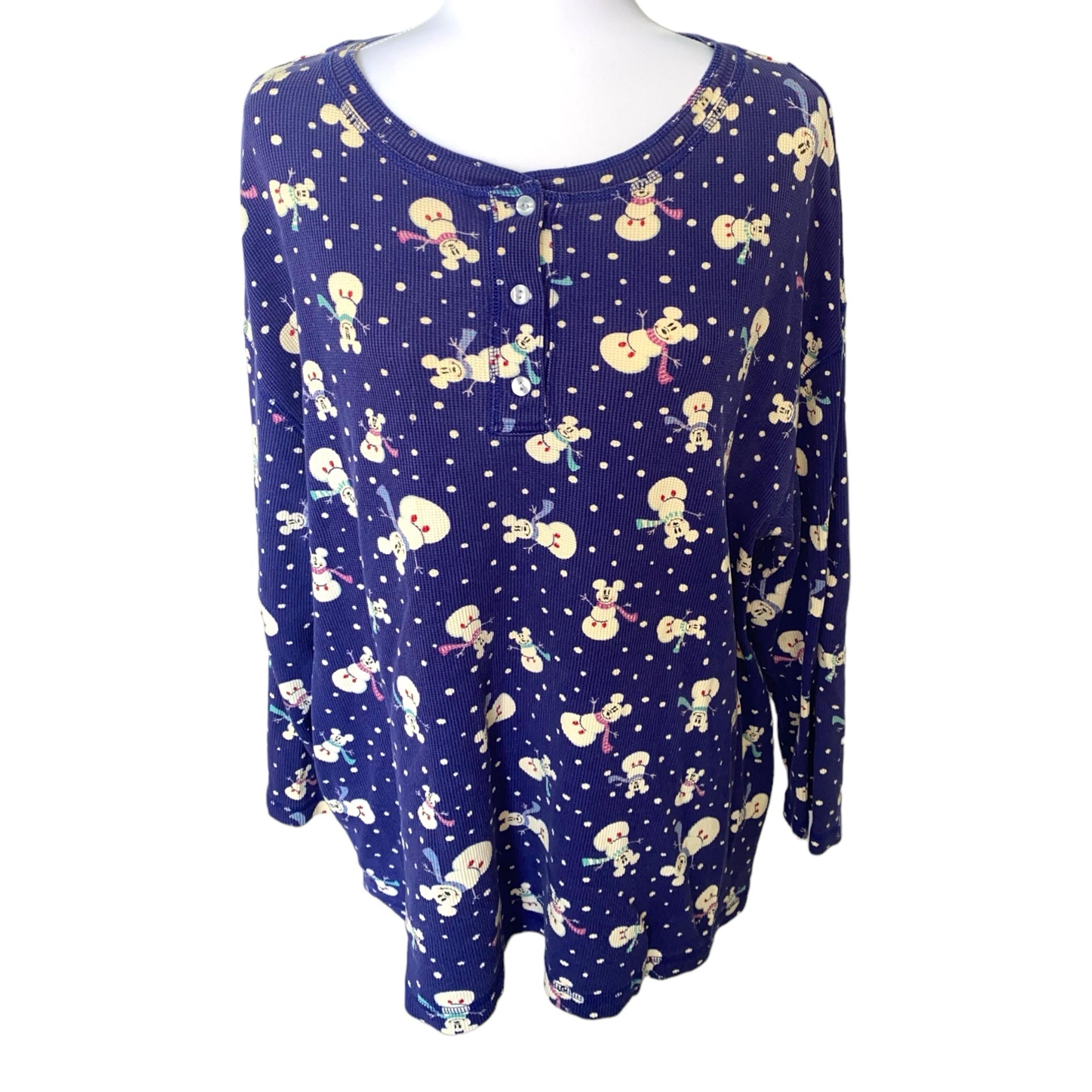 The Disney Store Mickey Snowman Women’s L/XL Blue Henley Type Long Sleeve Top