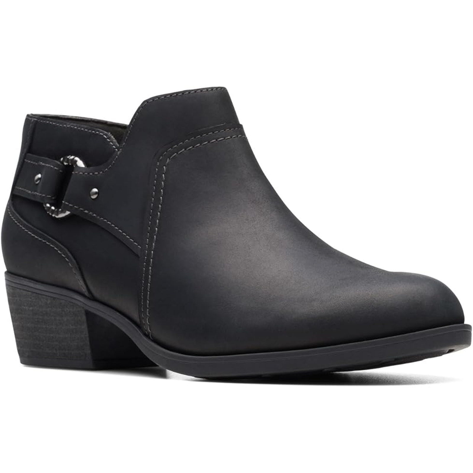 Clarks Women's Charlten Grace Ankle Boot - New - Black Oily Leather - Size 8