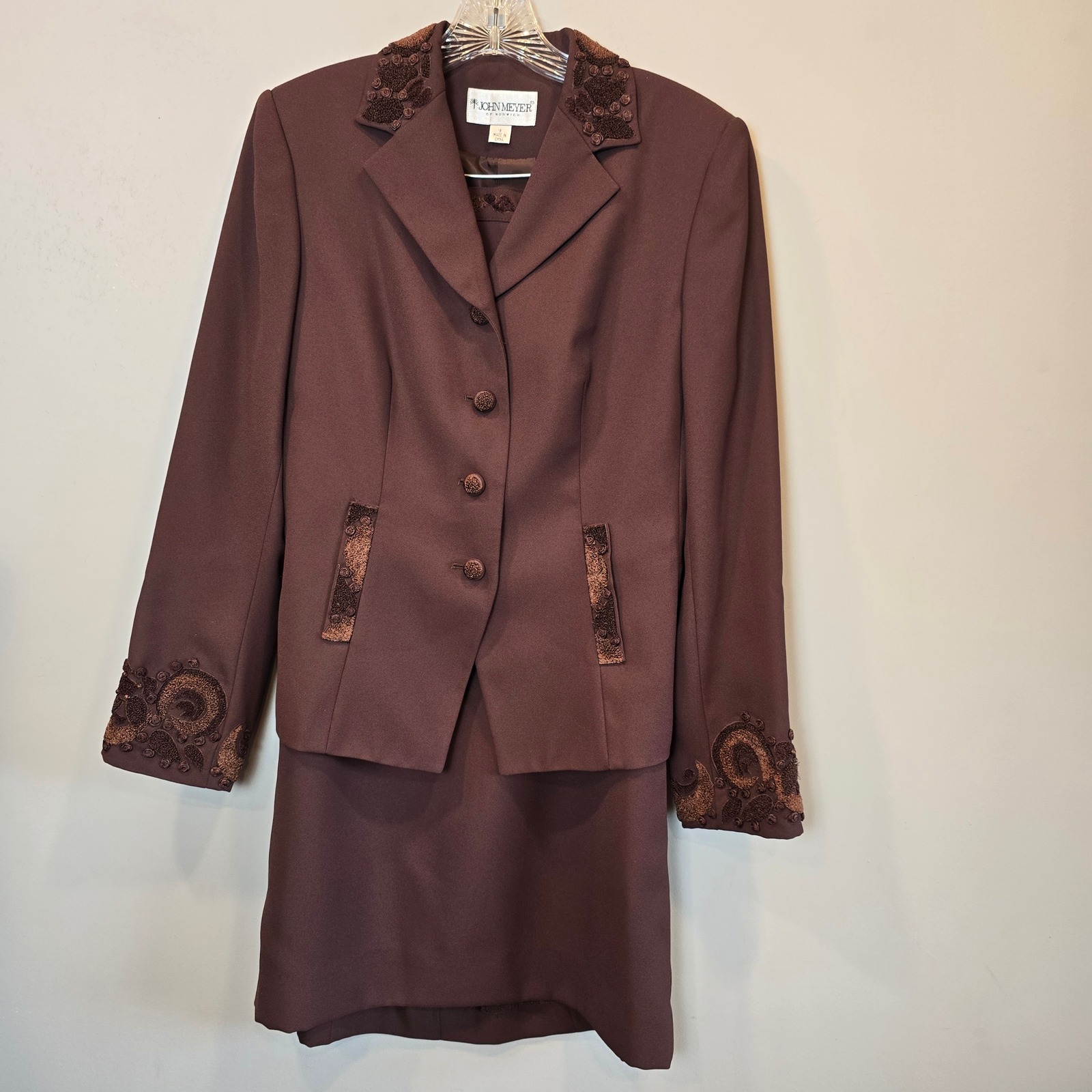 Vintage John Meyer Suit Jacket Skirt Womens 8 Unique Brown 2 Piece