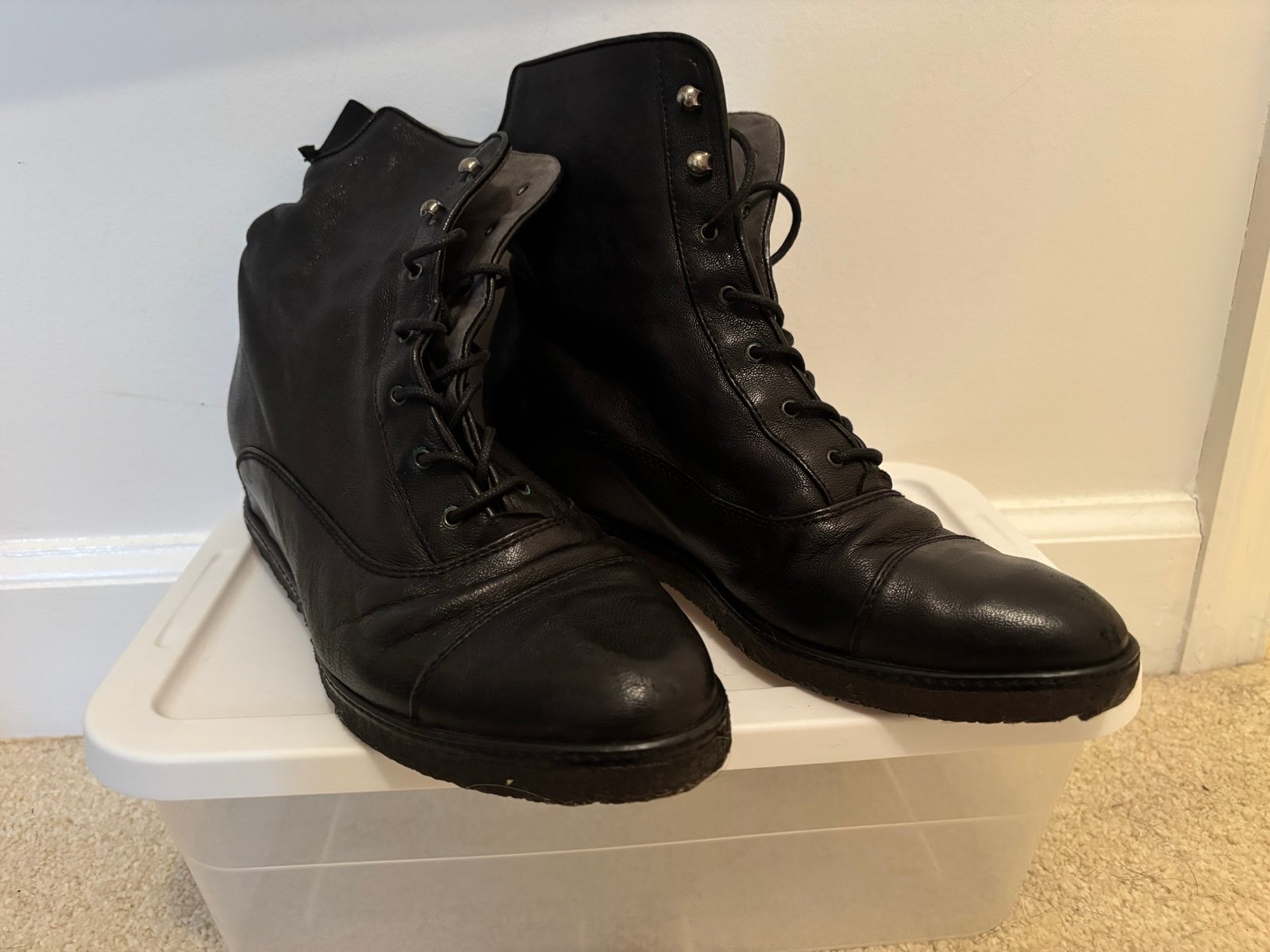 Stuart Weitzman black wedge heel lace-up ankle boots - 9