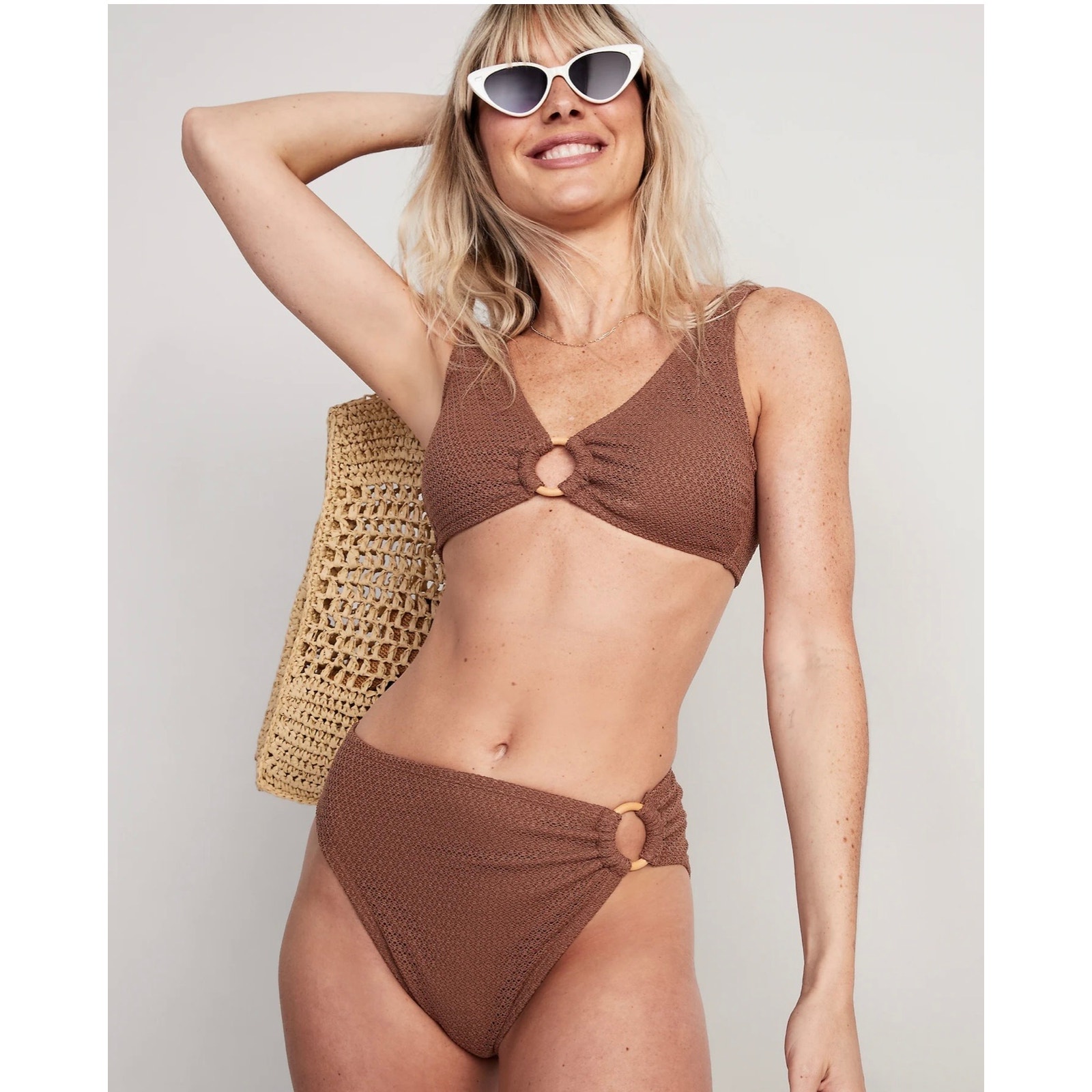 Old Navy NWT Mid Rise Ring Crochet Knit French Cut Bathing Suit Two Piece Set S