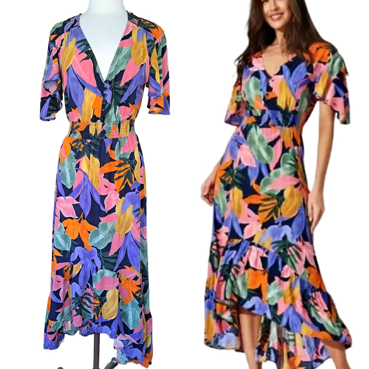 Anthropologie Abel the Label Leonard Tropical Leaf Print Midi Maxi Dress Small