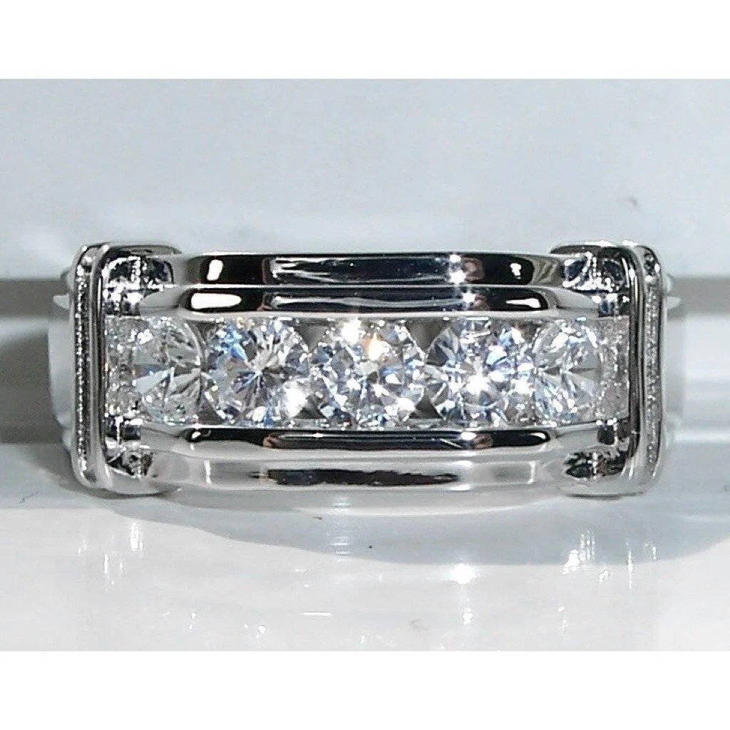 Size 14, 925 STERLING SILVER Men's 5 Stone Cubic Zirconia