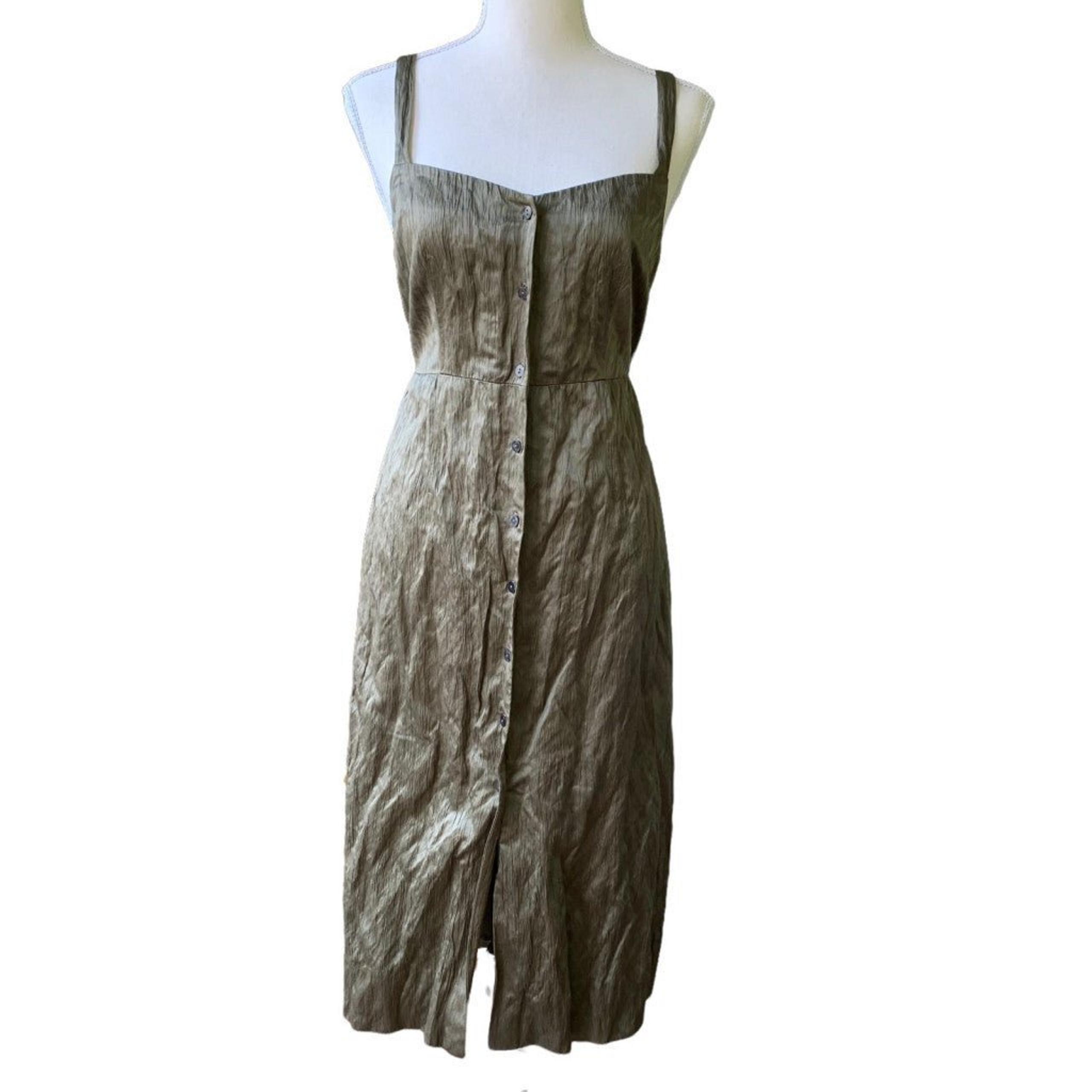 Club Monaco Wrinkle Button Up Green MIDI Sleeveless Dress