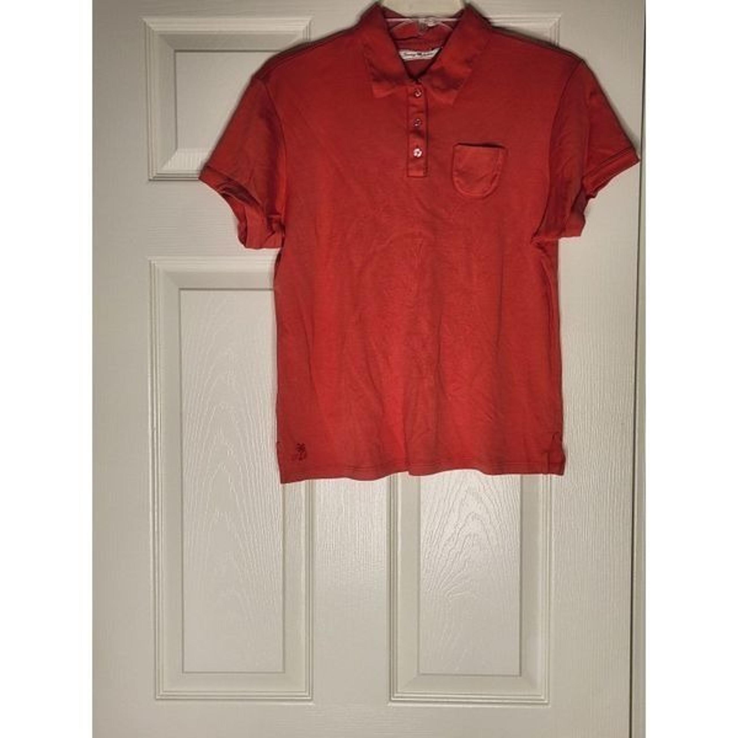 Tommy Bahama L(12/14) ScarlettRed Shrtslv Pocket SILK Blend Women Top Polo Shirt