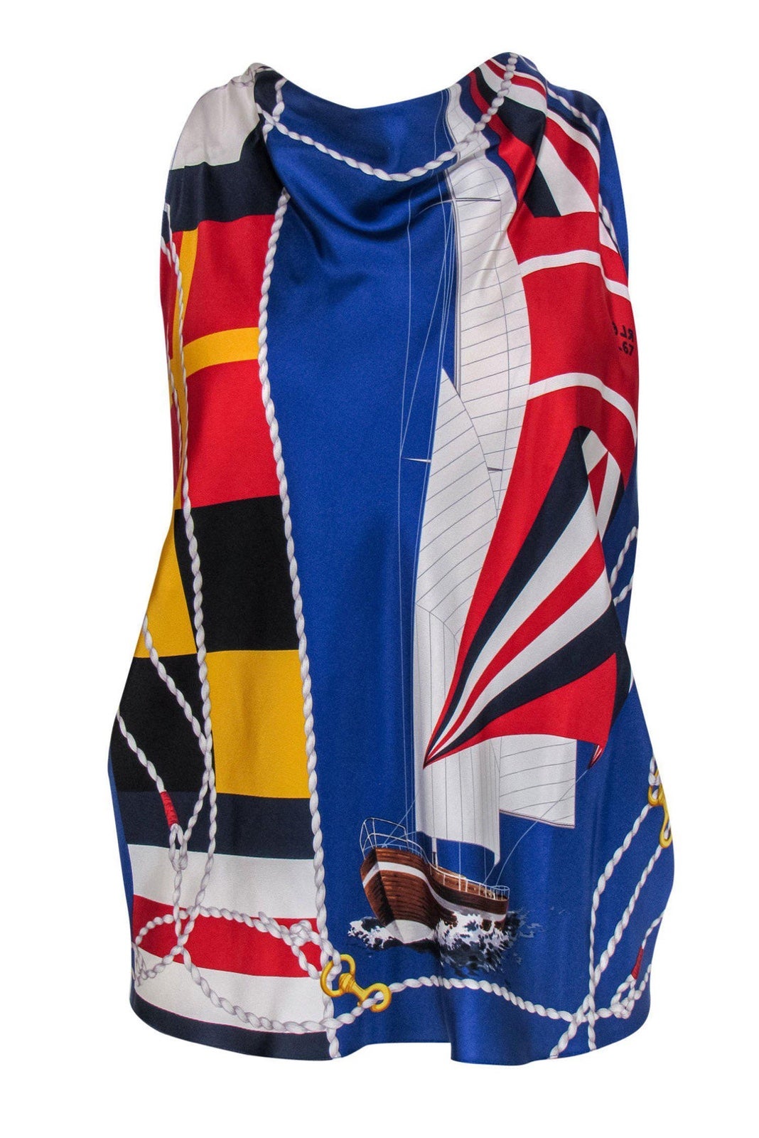 Ralph Lauren - Multicolored Nautical Print Sleeveless Back Tie Blouse