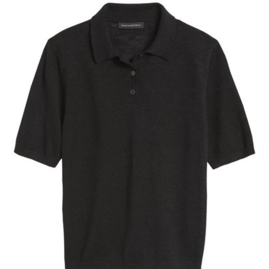 Black Banana Republic Linen-Blend Polo Top (NWT)