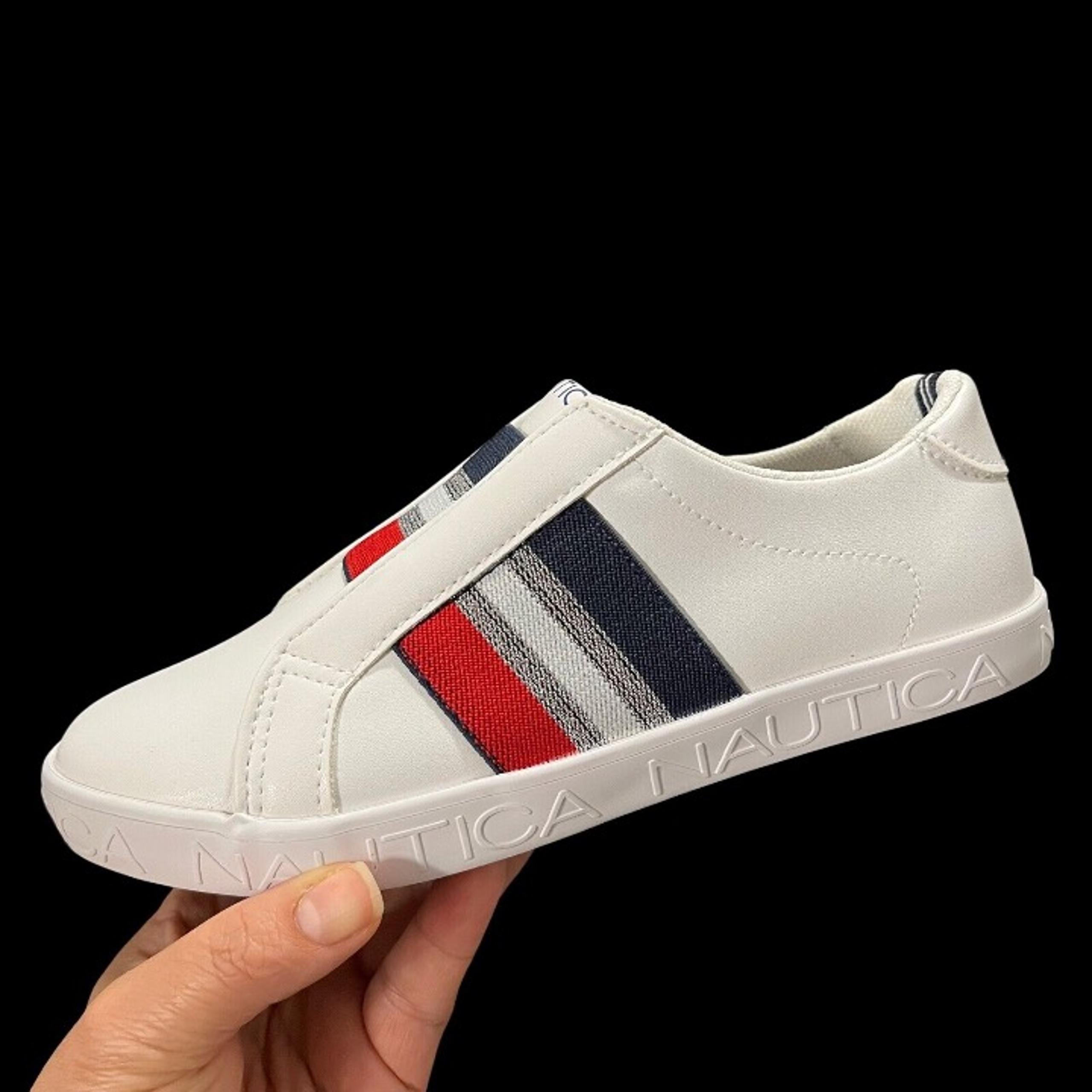 Nautica Girl's Fashion Sneakers Size 5 White Multicolor Slip on Casual shoes