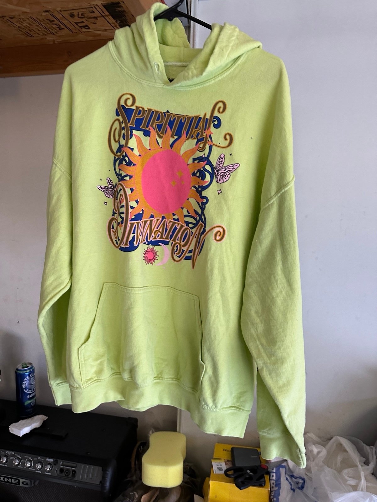 URBAN OUTFITTERS HOODIE ONE SIZE SPIRITUAL DIVINATION SWEATSHIRT NEON GREEN