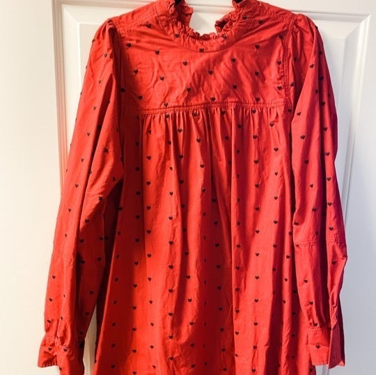 Hatch Collection Red Maternity Dress with Embroidered Hearts