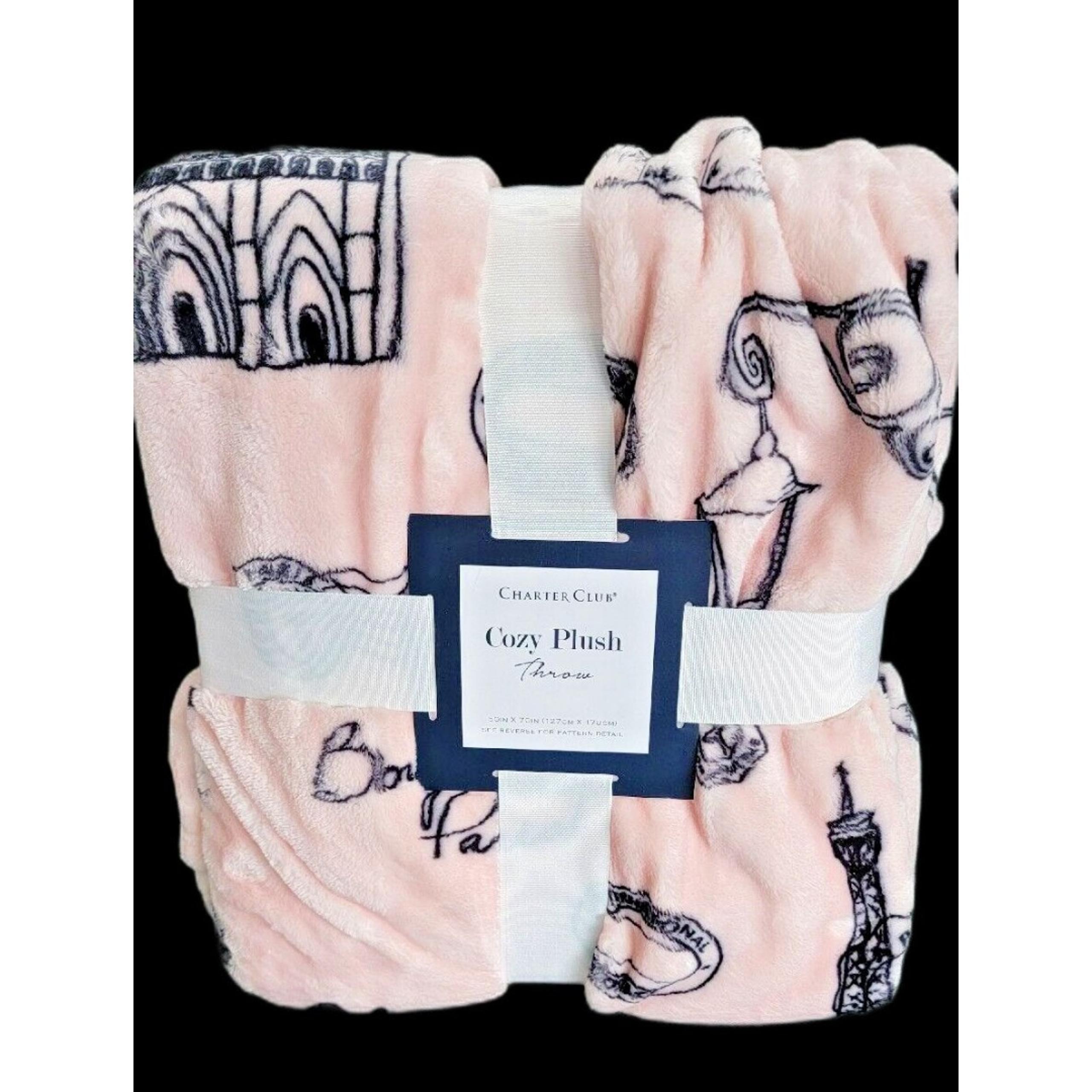 Charter Club "PARIS" Soft, Plush Throw Blanket, 50"x70", Pink/Black, NEW