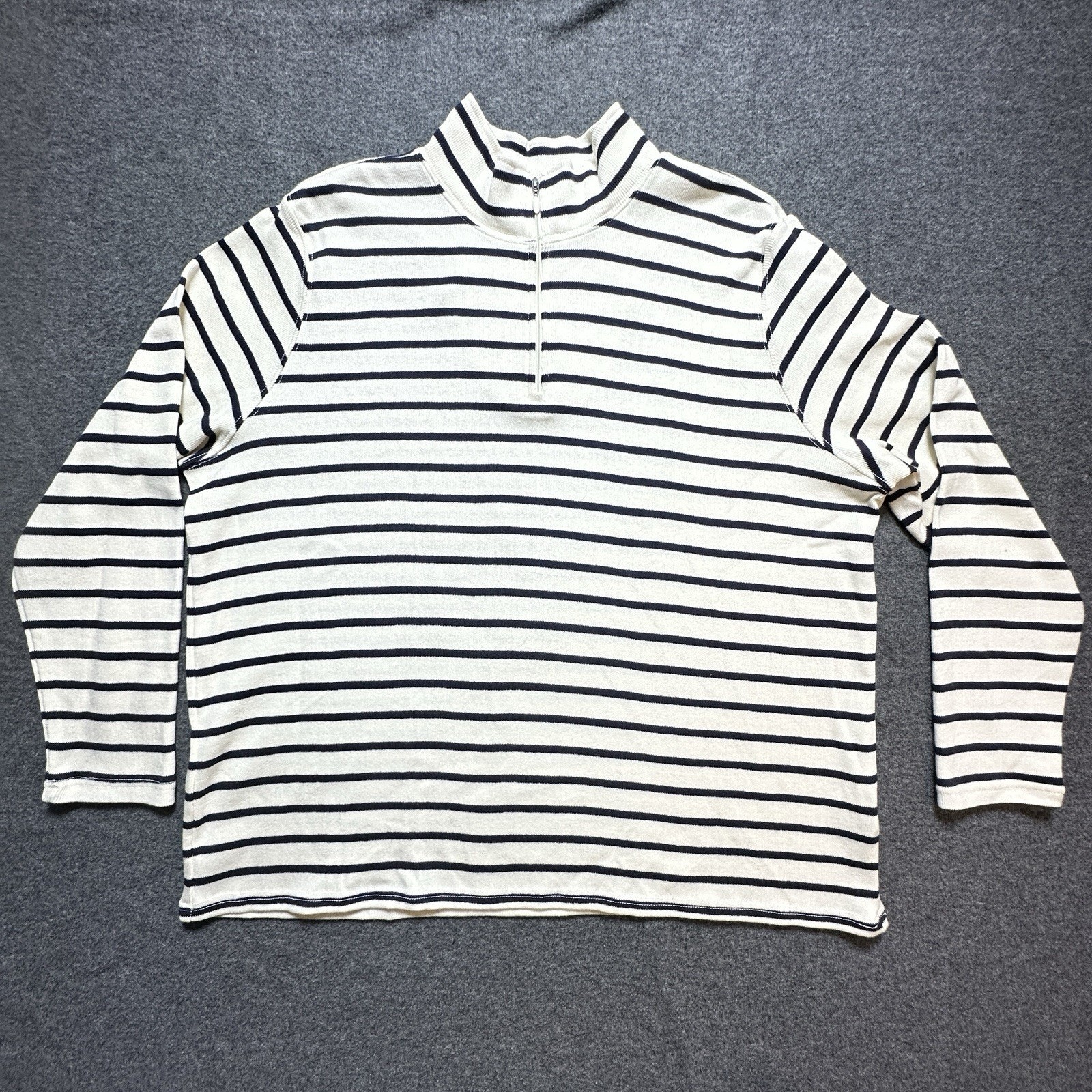 LL Bean 1/4 Zip Sweater Pullover 3X Striped Mock Neck Long Sleeve Cotton NWOT